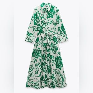NWT Zara Printed Poplin green dress XXL- REF. 7875/025